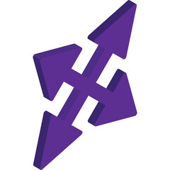 Purple 3D Four Way Arrows Symbol Indicating Expansion Direction and Movement Against a White Background Offering Versatility for Graphic Design and Communication