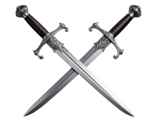 Antique Crossed Swords with Silver Blades and Decorative Handles – Fantasy Warrior PNG