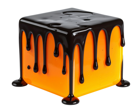 Orange Cube with Black Chocolate Drip Frosting