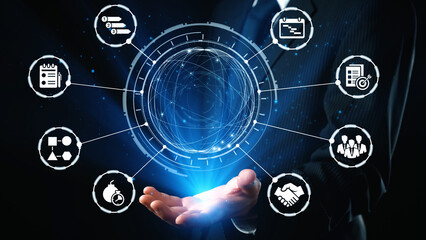 Concept of task management optimizes business efficiency. This system streamlines workflows,...