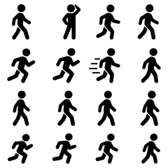 Naklejka premium Movement Sequence in Graphic Design: A meticulously crafted collection of minimalist stick figures illustrating a spectrum of actions. Featuring people from walking to running