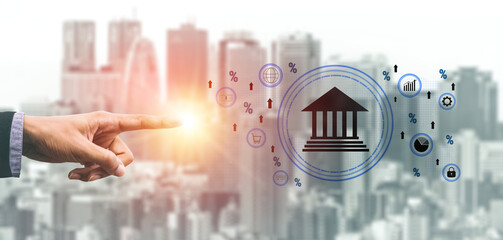 The influence of central bank monetary policy on the global banking system and economy. A concept of interest rates, inflation, and growth. Motif