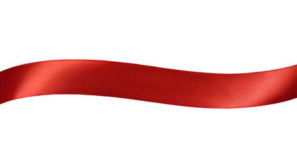 Wide red satin ribbon wave isolated on white, shiny silk gift tape texture, decorative wavy banner border, holiday celebration background, for christmas, valentine, present, design.