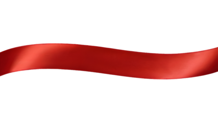 Wide red satin ribbon wave isolated on white, shiny silk gift tape texture, decorative wavy banner border, holiday celebration background, for christmas, valentine, present, design.