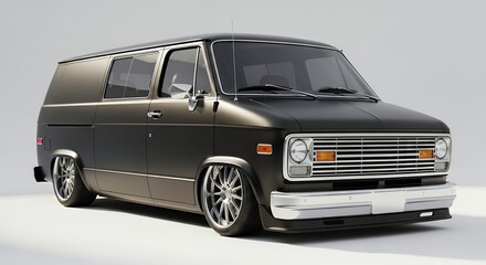 Black classic van model isolated on white background with lowered suspension
