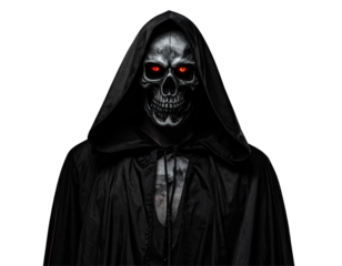  Hooded Skull Figure in Black Cloak – Halloween PNG