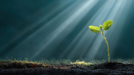Sprout Emerging From Dark Soil Illuminated By Sunlight