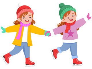 Illustration of Girls Playing Ice Skating Together