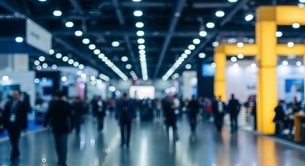 Blurred convention scene showcases innovation and business opportunity exploration amidst