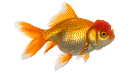 Vibrant golden goldfish isolated on transparent background, swimming gracefully, a captivating aquatic pet with flowing fins on display