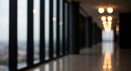 Blurred corridor leading to illumination casting patterns and shadows in a modern interior