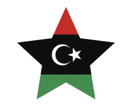 Libya's star emblem with national flag colors, symbol of patriotism, perfect for expressing Libyan pride or cultural heritage