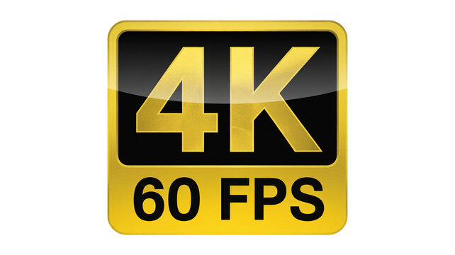 Golden 4K Ultra HD resolution at 60 FPS logo isolated on transparent background, for stunning high quality video and crisp clear visuals