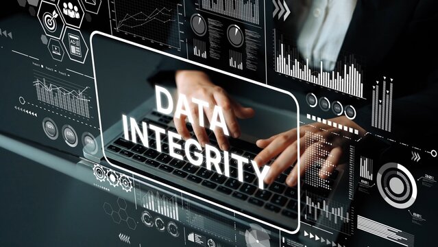 Professional Display of Data Integrity Concept with Modern Technology and Business Analytics Background. Asymptotic smart data analytic. - Powered by Adobe