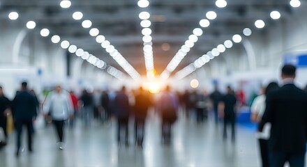 Blurred motion capturing the energy of a convention hall filled with attendees