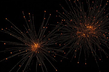 Abstract Fireworks Display Against a Black Backdrop Featuring Orange and Yellow Lightbursts