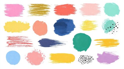 Abstract Painted Brushstrokes Collection in Pastel Colors with Textured Appearance on White Background
