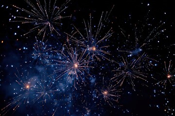 Brilliant Multicolored Fireworks Display Illuminating the Night Sky with Bursts of Light and Sparkling Trails Against a Black Backdrop Celebration