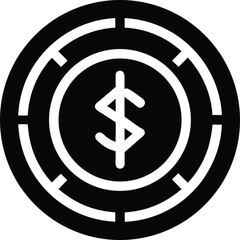Black microtransaction coin icon representing digital currency and virtual purchases isolated on transparent background