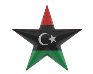 Bold 3D star symbol with flag of Libya design, representing Libyan national pride and patriotism for designers