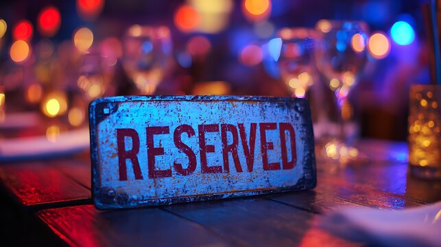 reserved sign on a table at night club.