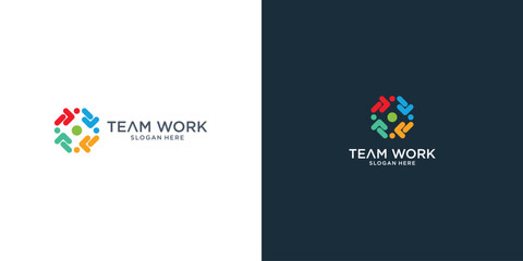 Creative team work logo design with modern concept premium vector