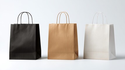 set of paper bags for shopping on white background mockup for design.