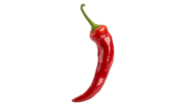 Vibrant red chili pepper isolated on transparent background, adding flavorful spice to culinary creations, perfect for food blogs and recipes