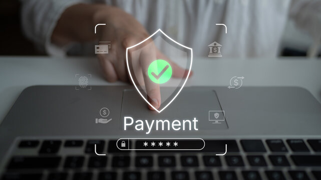 Concept of a secure payment gateway. This system uses encryption and authentication to protect financial transactions, ensuring safe and private online payments for users. Fermion - Powered by Adobe