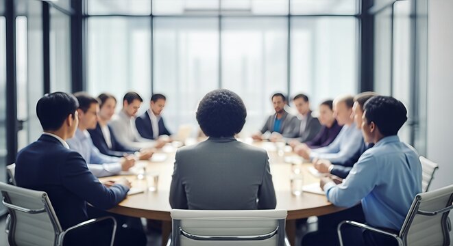 Corporate boardroom session showcasing diverse professionals collaborating around a table