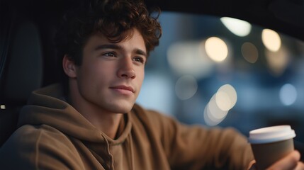 A friend driving across the city late at night to comfort someone in crisis, coffee in hand and concern on their face — emotional sacrifice, support networks, and meaningful human connection.