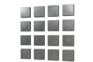 Metallic gray 3d squares creating a modern grid pattern, abstract technology background with transparent alpha channel