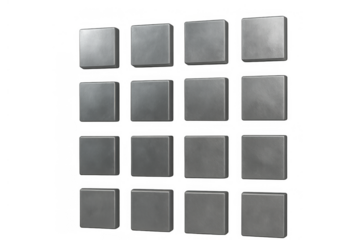 Metallic gray 3d squares creating a modern grid pattern, abstract technology background with transparent alpha channel