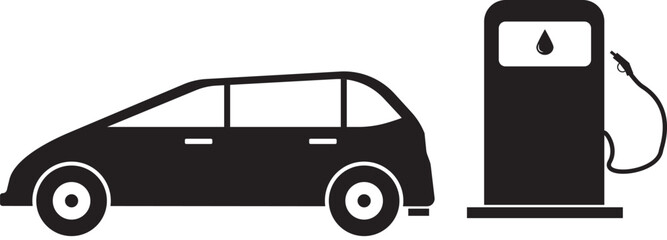 Car at a gas pump icon, refueling symbol