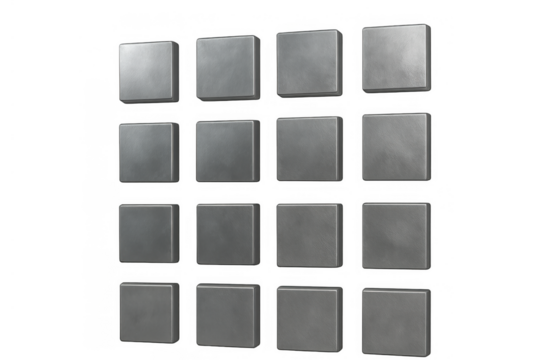 Metallic gray 3d squares creating a modern grid pattern, abstract technology background with transparent alpha channel