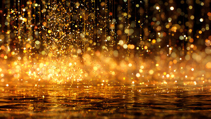 Luxe golden glitter foundation with grand fireworks finale bursting in spectacular formations against the midnight black backdrop.