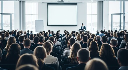 Engaging business conference attracting professionals in a modern venue equipped with presentation