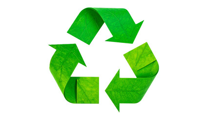 Obraz premium Abstract Green Geometric Recycling Arrows Symbol Cut Out, Illustrating Sustainability and Environmental Conservation on Isolated White Background