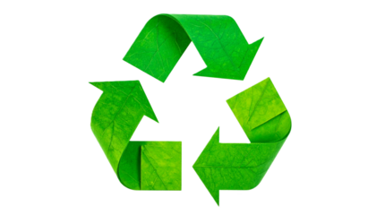 Abstract Green Geometric Recycling Arrows Symbol Cut Out, Illustrating Sustainability and Environmental Conservation on Isolated White Background