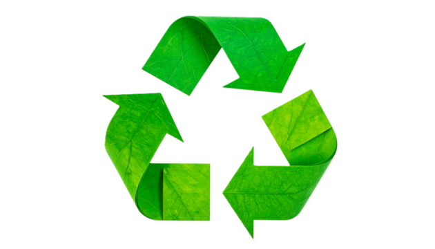 Abstract Green Geometric Recycling Arrows Symbol Cut Out, Illustrating Sustainability and Environmental Conservation on Isolated White Background