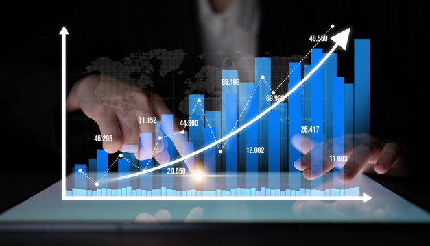 A professional setting showcasing business growth analysis with vibrant bar graphs and trend lines on a digital tablet, emphasizing effective data visualization for future planning. Tessel