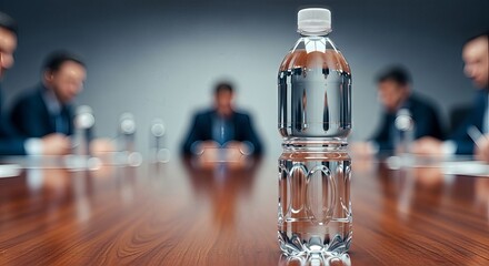 Hydration at the boardroom meeting, a clear bottle of water reflects strategic planning and