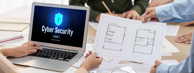 Cyber security system on computer screen protect private information brisk from hacker and cyber attack