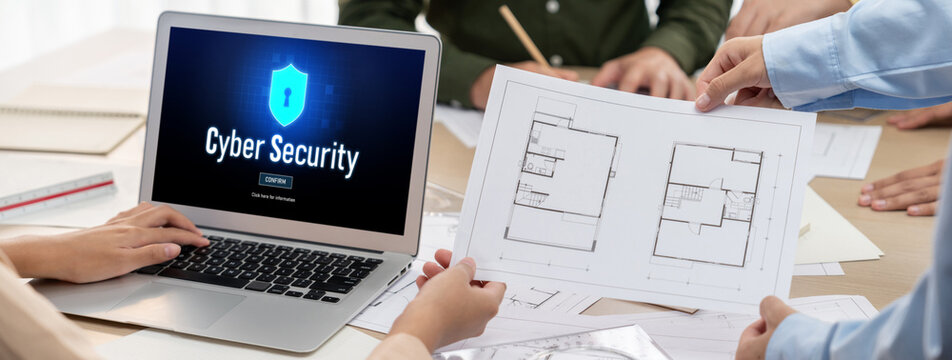 Cyber security system on computer screen protect private information brisk from hacker and cyber attack