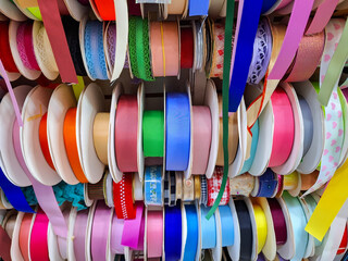 Colorful Satin Ribbons on Spools