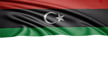 Elegant Libyan flag waving above with copy space below, symbolizing national pride and identity with vibrant colors, ideal for global news and patriotic themes