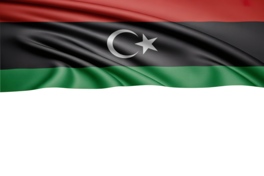 Elegant Libyan flag waving above with copy space below, symbolizing national pride and identity with vibrant colors, ideal for global news and patriotic themes