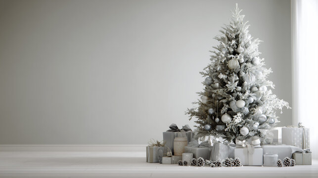 Chic White Christmas: Minimalist Silver Tree and Elegant Gifts