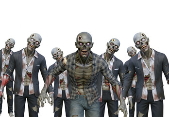 Group Of Zombies Walking isolated on white transparent background, PNG 