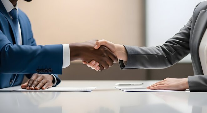 Business people shaking hands over the table during a meeting in office